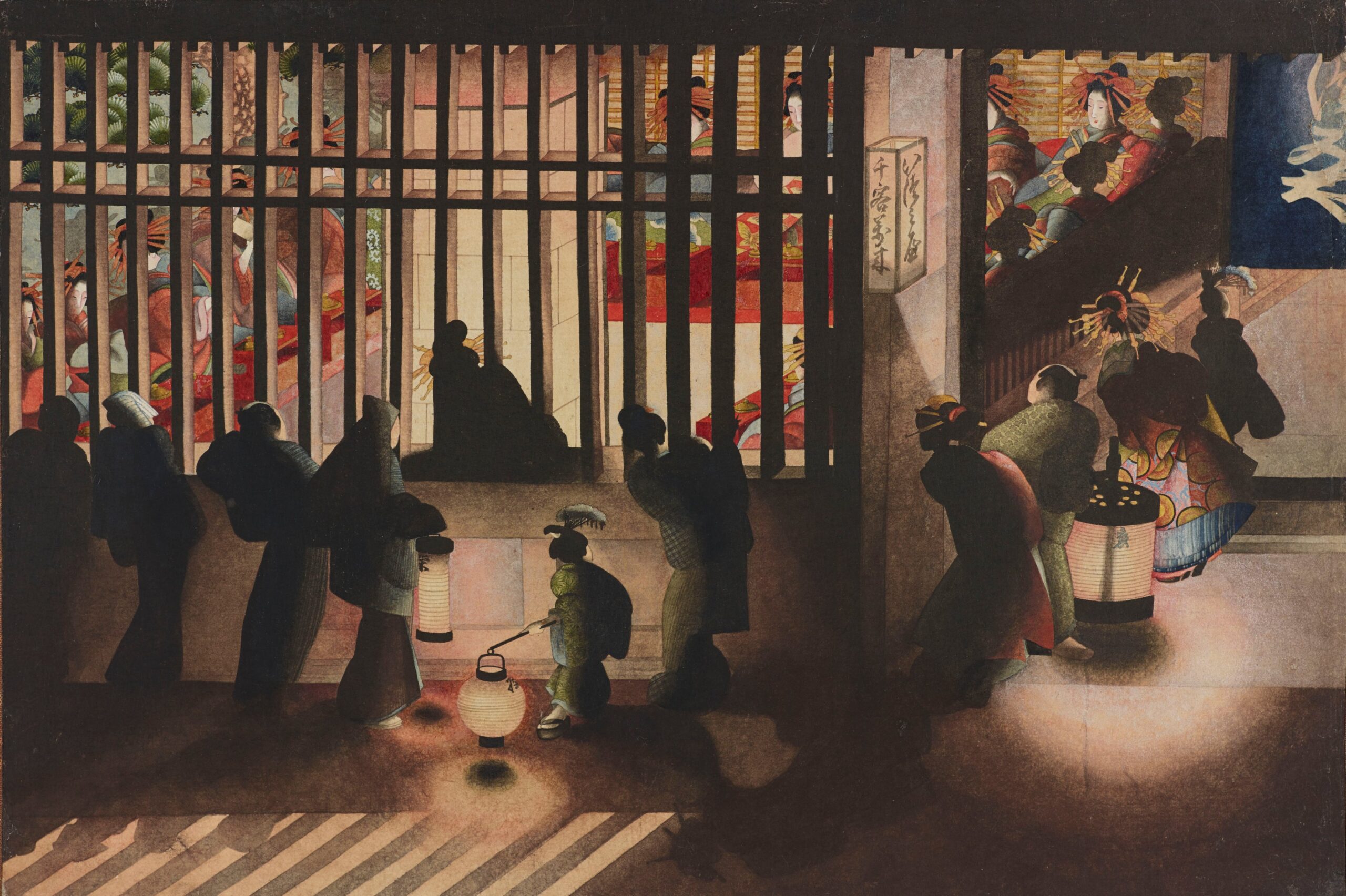 Yoshiwara, la nuit (吉原格子先之図) par Katsushika Oi.